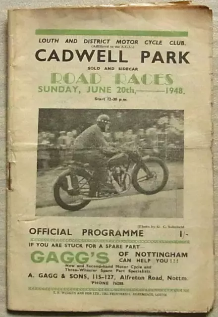 CADWELL PARK 20 Jun 1948 SOLO & SIDECAR ROAD RACES Motorcycle Official Programme