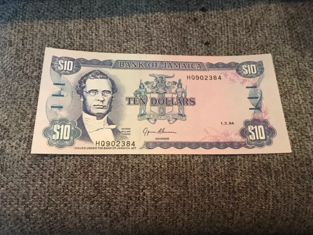 1994 Jamaica Ten Dollars Uncirculated banknote # NOTE1