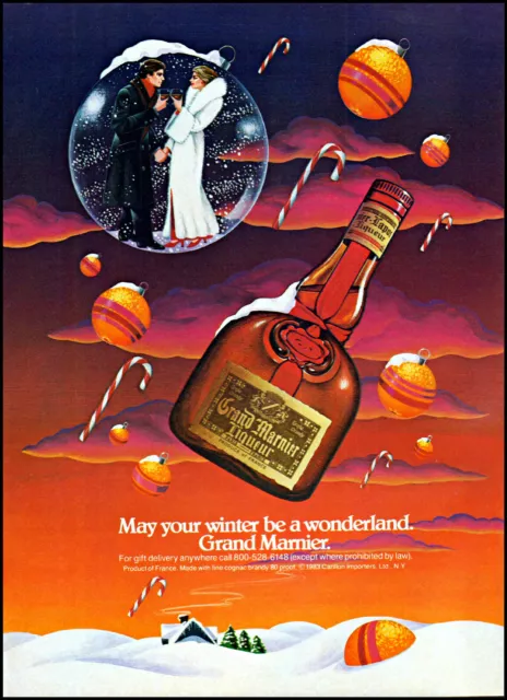 1984 couple in snow globe Grand Marnier Christmas vintage art print ad ads49