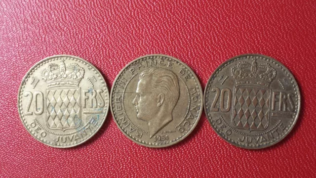 20 Francs Monaco 1951 Lot de 3 pièces (Batch 3 coins) KM# 131