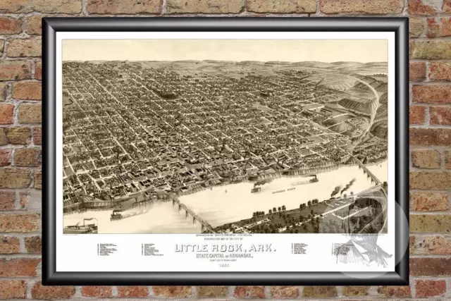 Vintage Little Rock, AR Map 1887 - Historic Arkansas Art - Victorian Industrial