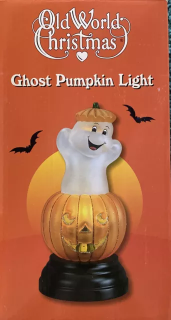 2021 Old World Christmas Glass Ghost Pumpkin Light Jack O Lantern Halloween-New