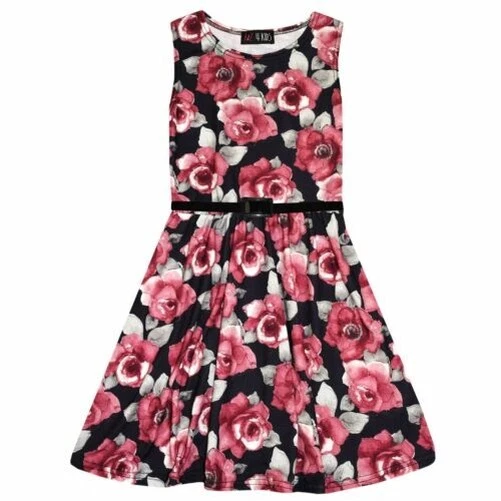 Ragazze Skater Abito Bambini Rose Rosse Stampa Estate Party Moda Abiti 7-13 Anni