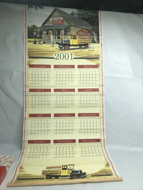Coca-Cola Bamboo Double Sided Wall Hanging Calendar reversible 2001-2002