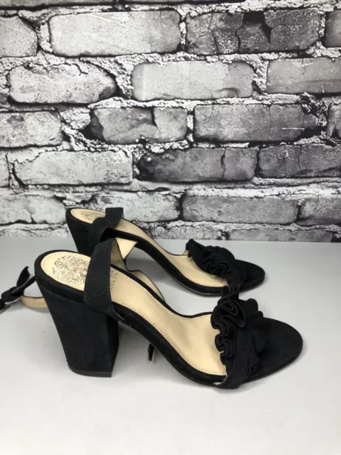 Vince Camuto Black Suede Leather Open Strap Heels Shoes Women's Sz 7M US/37.5EU