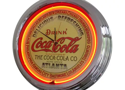 N-0218 Coke Atlanta - Deko Neon Uhr Clock Wanduhr Neonuhr Neonclock Werkstatt