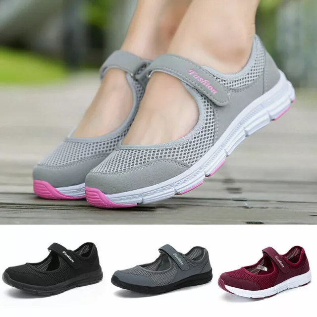 Womens Trainers Flat Sandals Fitness Walking Soft Sneakers Slip On Shoes Size UK