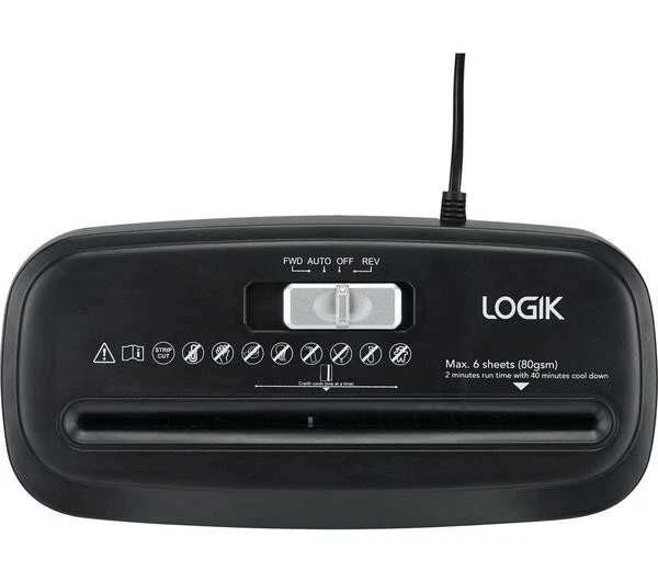 LOGIK PAPER SHREDDER Strip Cut LSTRCUT22 Black 10L 6xA4 Sheets Credit ...