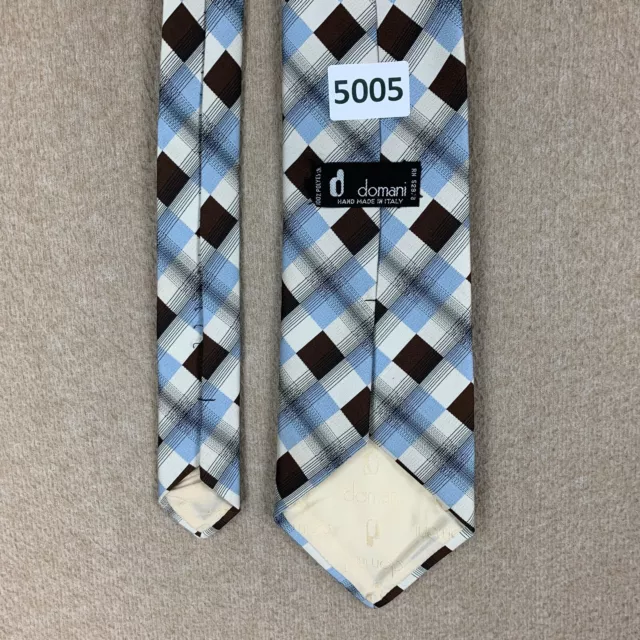 Vintage Tie 1970s Mens Tie 4" Domani Blue Plaid Polyester Wide Necktie Disco 3