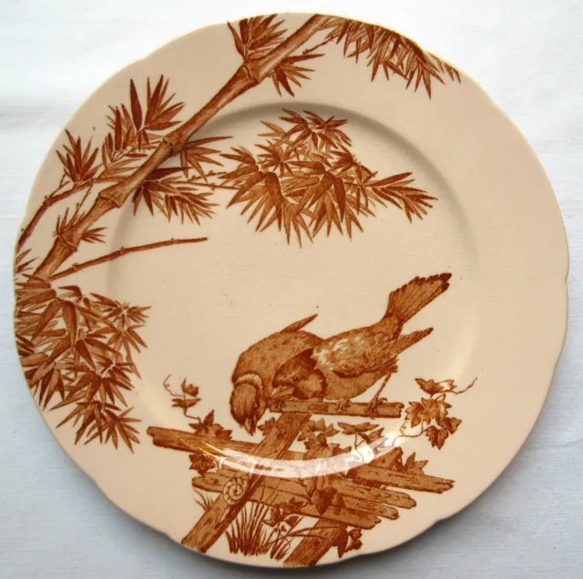 RARE Old French Art Nouveau pink plate, signed LONGWY: BIRDS model 4/4