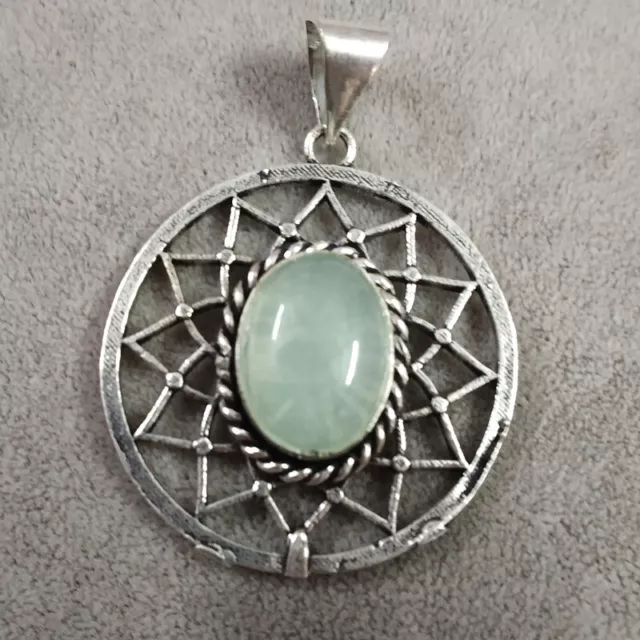 Attrapeur de Rêves Vert Naturel Onyx Pierre Précieuse Plaqué Argent Pendentif