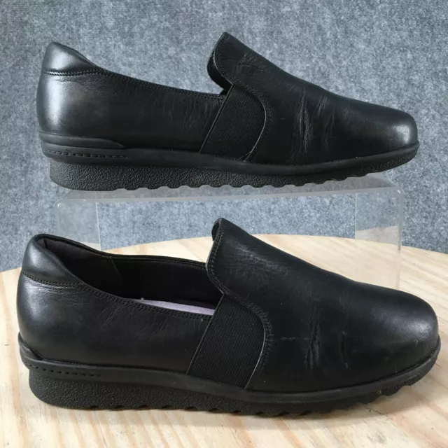 Aravon Shoes Womens 7 B Josie Slip On Loafers Black Leather Round Toe Casual