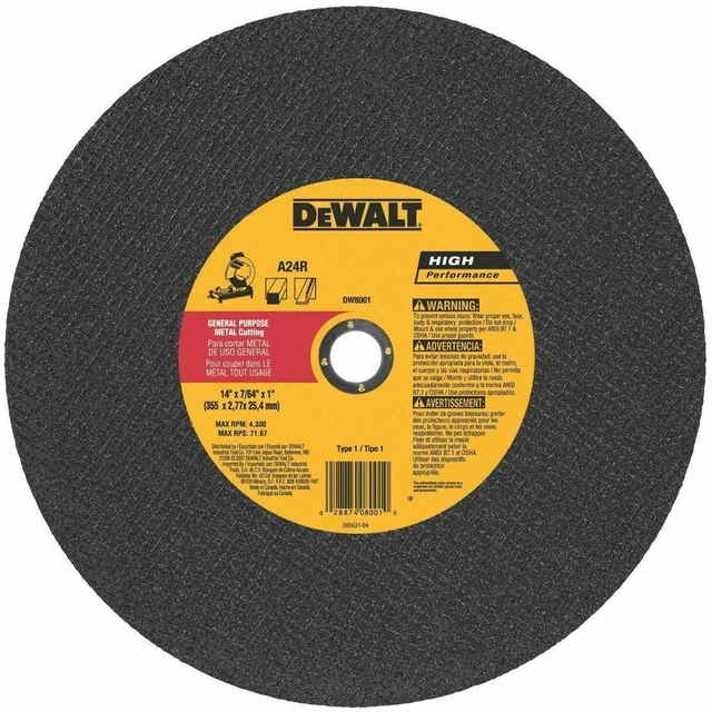 DeWalt DW8001 General Purpose Metal Cutting Chop Saw Wheel 14" x 7/64" x 1"