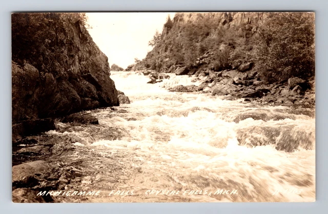 Crystal Falls MI-Michigan RPPC, Michigamme Falls, Antique, Vintage Postcard