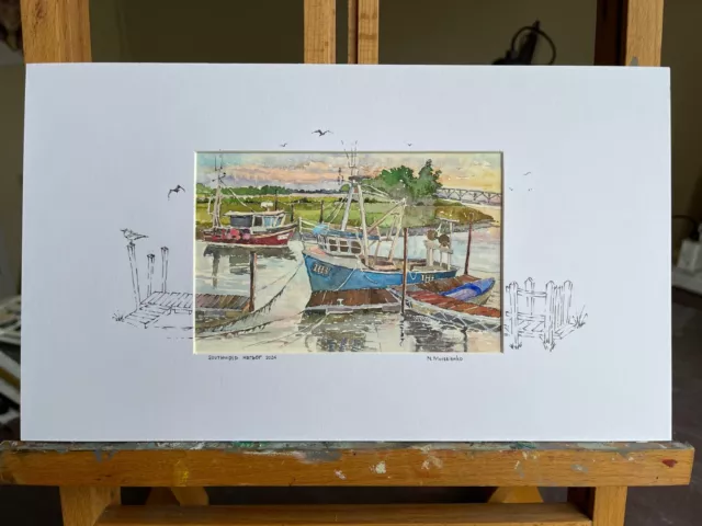 Southwold Habor. Original watercolor painting in frame 2