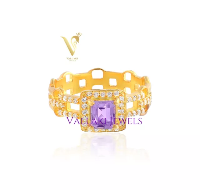 Art Deco Style Promise Ring in Stunning Purple Square CZ Stone in 14k gold