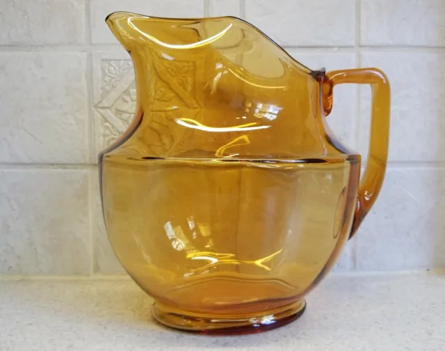 Vintage Cambridge Glass Large Amber Jug Pitcher 8 1/4" Tall Applied Handle
