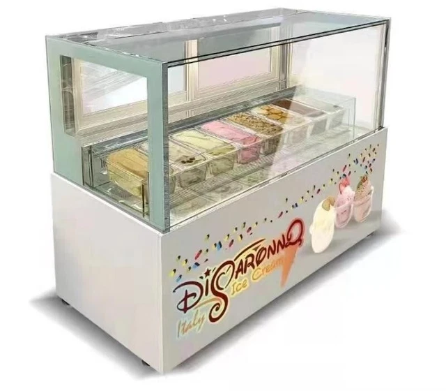 6 Pans Hard Ice Cream Display Case Showcase Cabinet Gelato Freezer Commercial