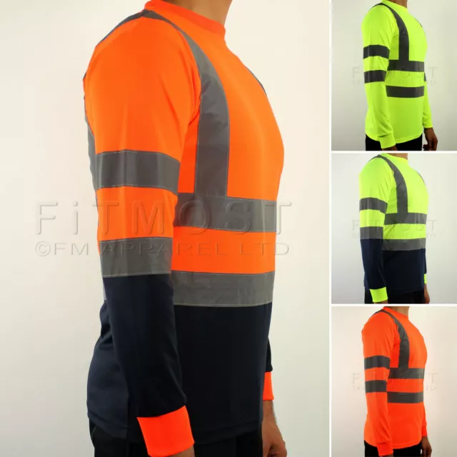 Hi Viz Vis Crew T-Shirt High Visibility Work Tee Reflective Tape Safety Top