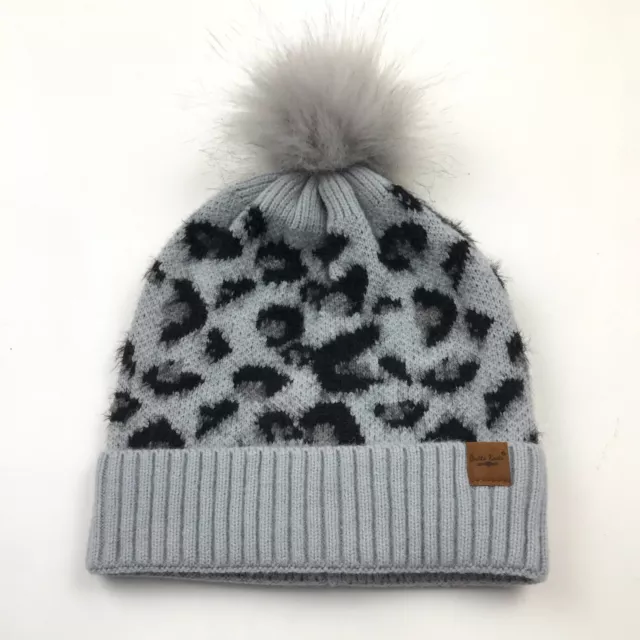 Snow Leopard Beanie Hat Cap Womens Gray Pom Cable Knit Adult Ski Wear Pompom