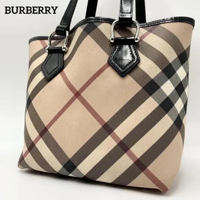 BURBERRY Tote Bag Shoulder Bag Nova Check Shoulder Bag PVC Leather Beige