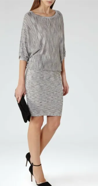 Designer REISS Sabra knit dress size 10 --BRAND NEW-- grey batwing sleeve