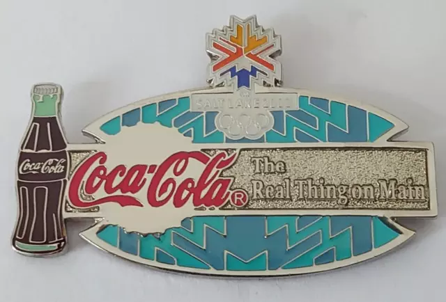 Coca Cola Salt Lake Winter Olympics 2002 Pin Badge The Real thing on Main USA