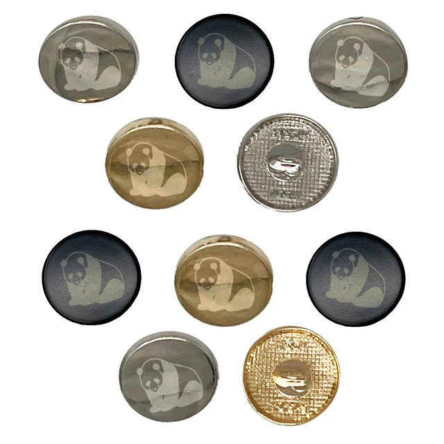 Cute Giant Panda Bear Sitting 0.6" (15mm) Round Metal Buttons - Set of 10