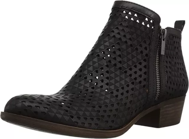 Lucky Brand Basel 3 Black Lugo Perforated Cut out Low Cut Ankle Designer Booties