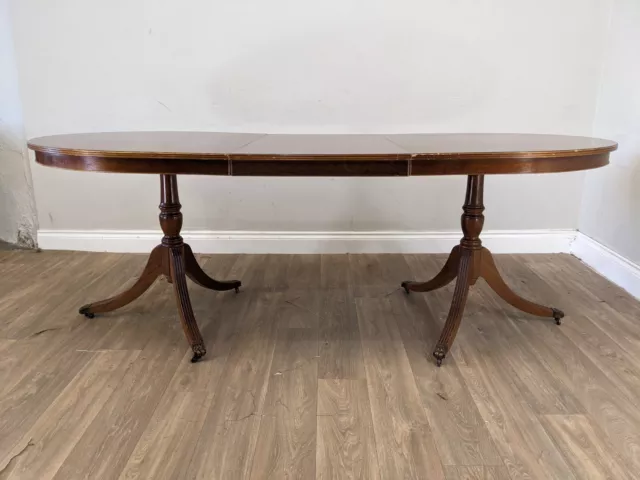 DINING TABLE Vintage Regency Style Inlaid Mahogany Extending 2 Tilting Pedestals 3