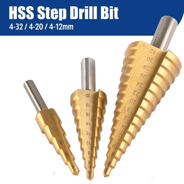 Premium HSS Step Cone Step Perceuse Bit Trou Cut Revêtu Titane 4 12/20/32 mm