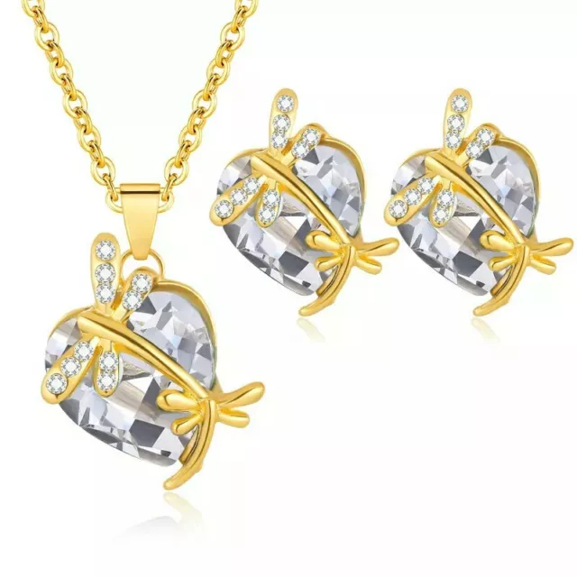 2Tlg. Schmuckset, Kette mit Anhänger-Ohrringe Vergoldet+Strass.