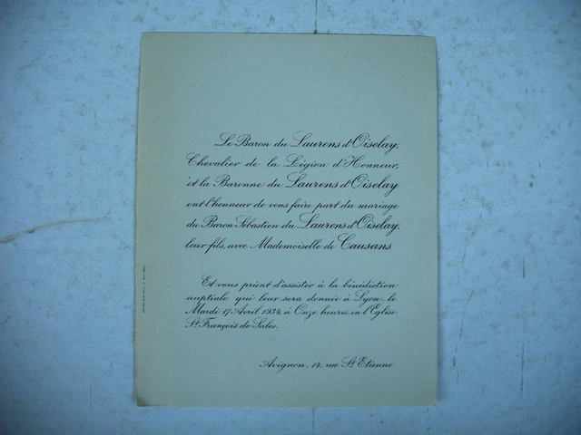 Faire-part De Mariage Vintage 1888 - Charles De Fournas & Yvonne De Miribel - Pouzols