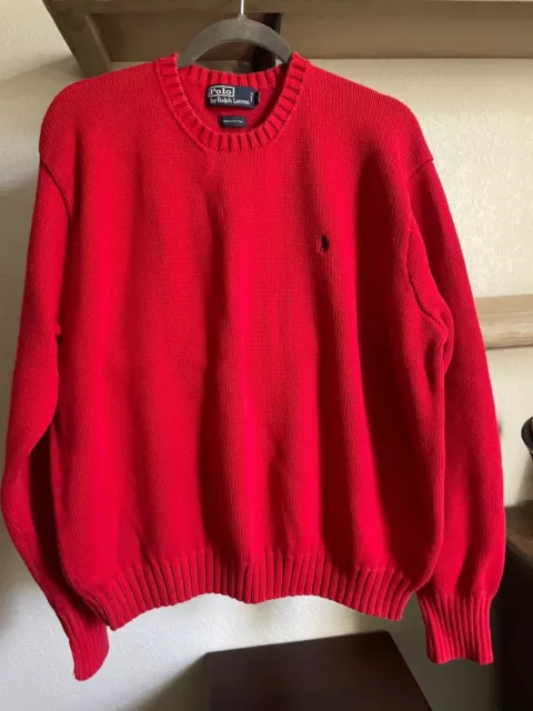 POLO by Ralph Lauren MEN'S SWEATER, XXL, Pima Cotton, Crew Neck, Red