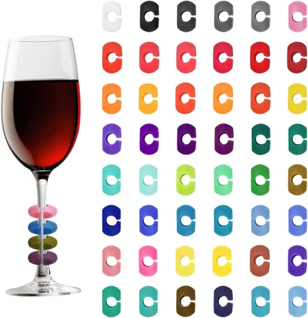48 Pezzi Segnabicchieri Silicone Riutilizzabili Marcatori per Bicchieri Da Vino