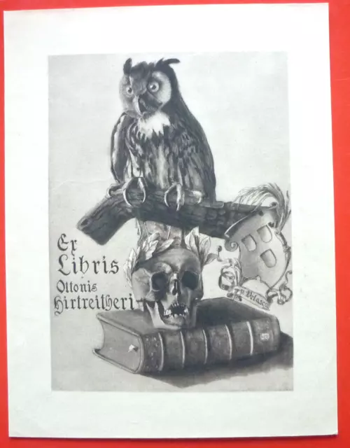 Exlibris, Bookplate " Ottonis Hirtreitheri " Death, Owl, Arms