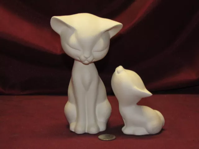 Ceramic Bisque Kitty Cat Eyes Closed with Baby  U-Paint Ready to Paint