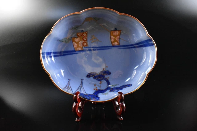 M1284: Japanese Old Imari-ware Colored porcelain Gold paint Fujiyama PLATE/dish