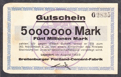 Breitenburger Portland-Cement-Fabrik BST Lägerdorf Bst 1 Million Mark A 