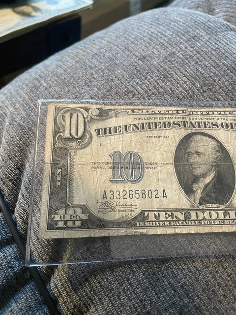 1934 Ten Dollar Blue Seal Note Silver Certificate Old US Bill $10 Money Currency 2