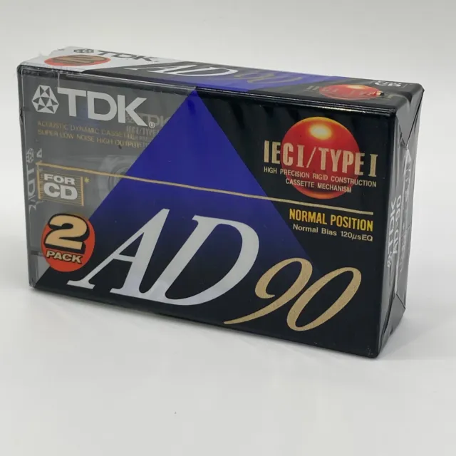 2 Pack - TDK AD90 Cassette Tapes Normal Position IEC 1/type 1 NEU OVP