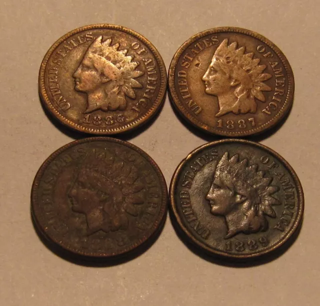 1886 1887 1888 1889 Indian Head Cent Penny - Mixed Condition - 77SA