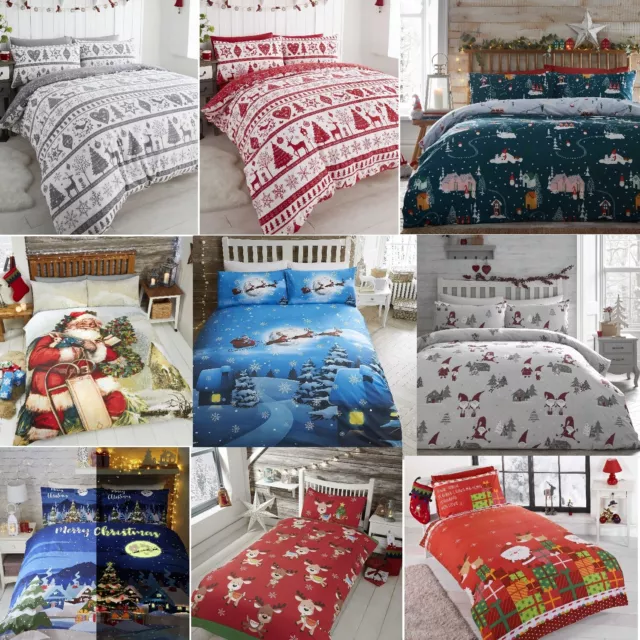 Christmas Xmas Duvet Cover Santa Gonks Noel Uk Bedding Quilt Set Pillow Cases