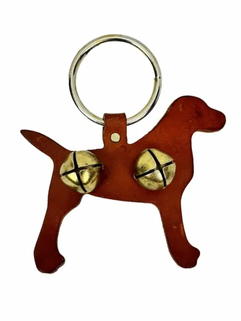 Vintage Leather Brown Lab Door Knob Bell Hanger 7" Dog Figure Christmas Holiday