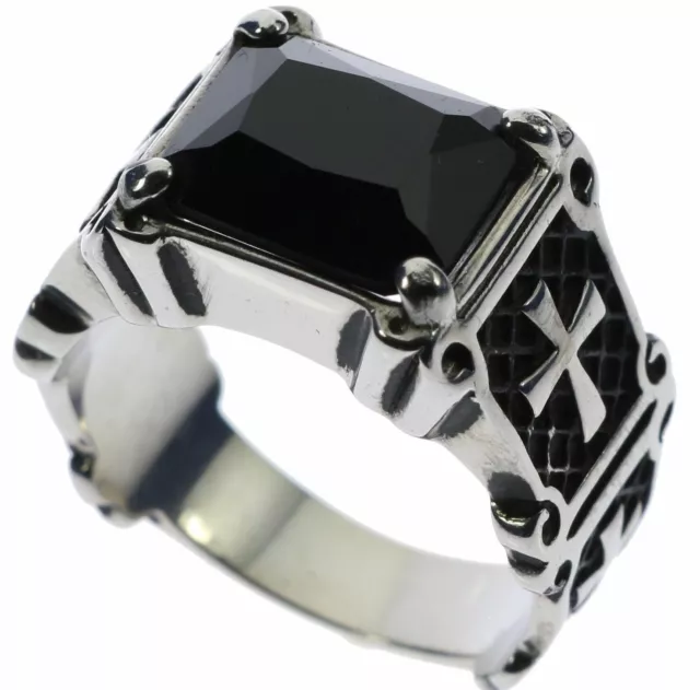 Knights Templar Cross 6 carat Black Onyx Stainless Steel Men's Ring Size 8 T38