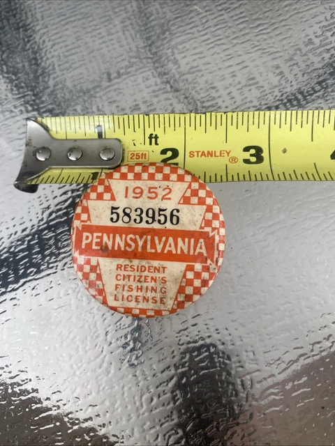 Bouton de permis de pêche 1951 PA : Pin's de citoyen résident