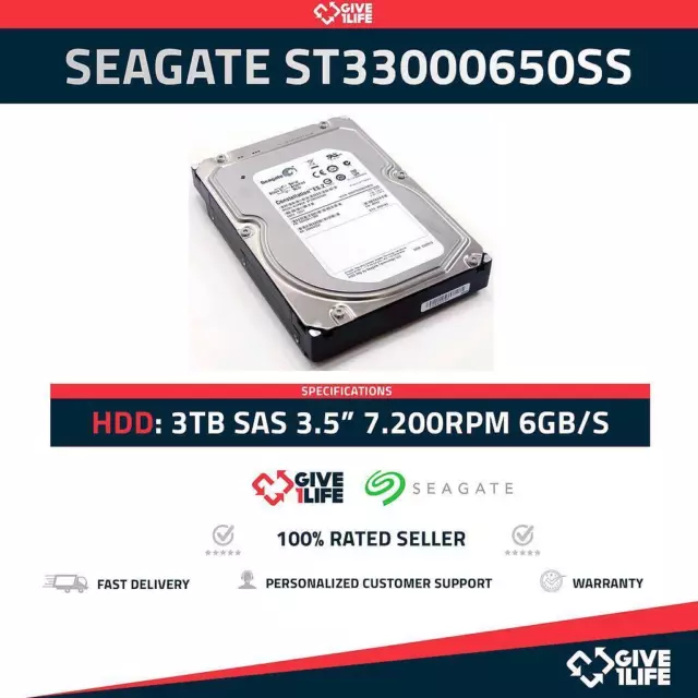 Seagate St33000650Ss 3Tb Hdd 3.5" Sas-2 6Gb/S 64Mb - Serveurs Hp / Dell / Ibm