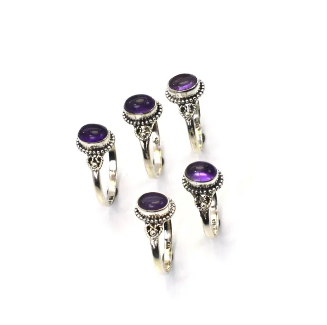 Wholesale 5Pc 925 Solid Sterling Silver Purple Amethyst Ring Lot O637