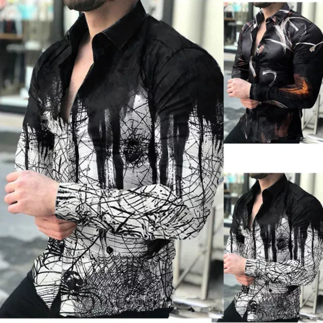 Men's Slim Fit Shirt Long Sleeve Casual Button Down Top with Formal and Print