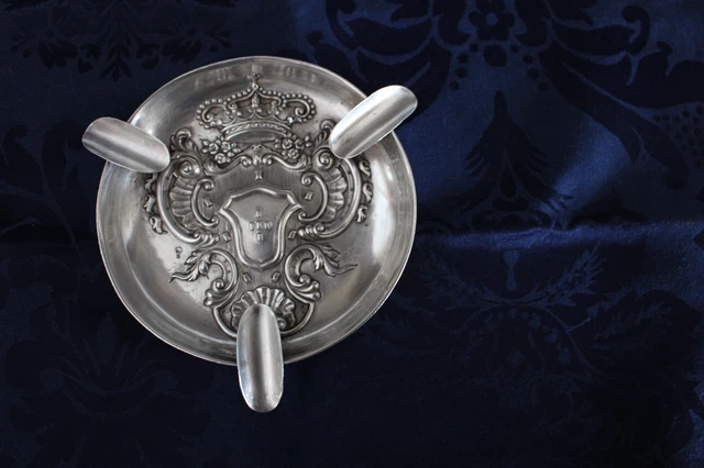 Portuguese silver ashtray with monarchical coat of arms